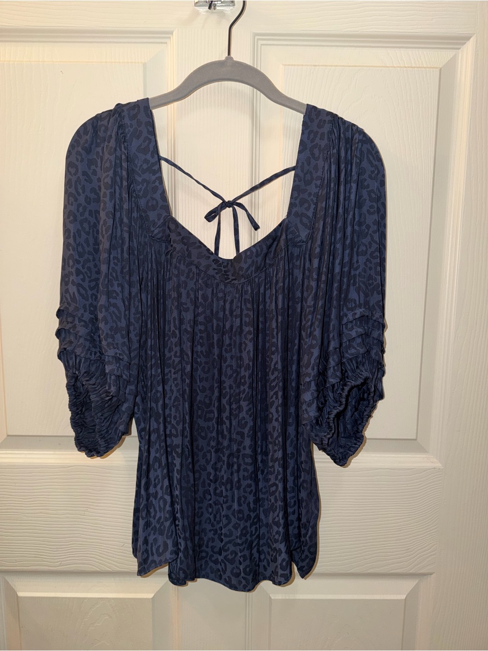 torrid Navy Animal Print Peasant Blouse with Tie Back